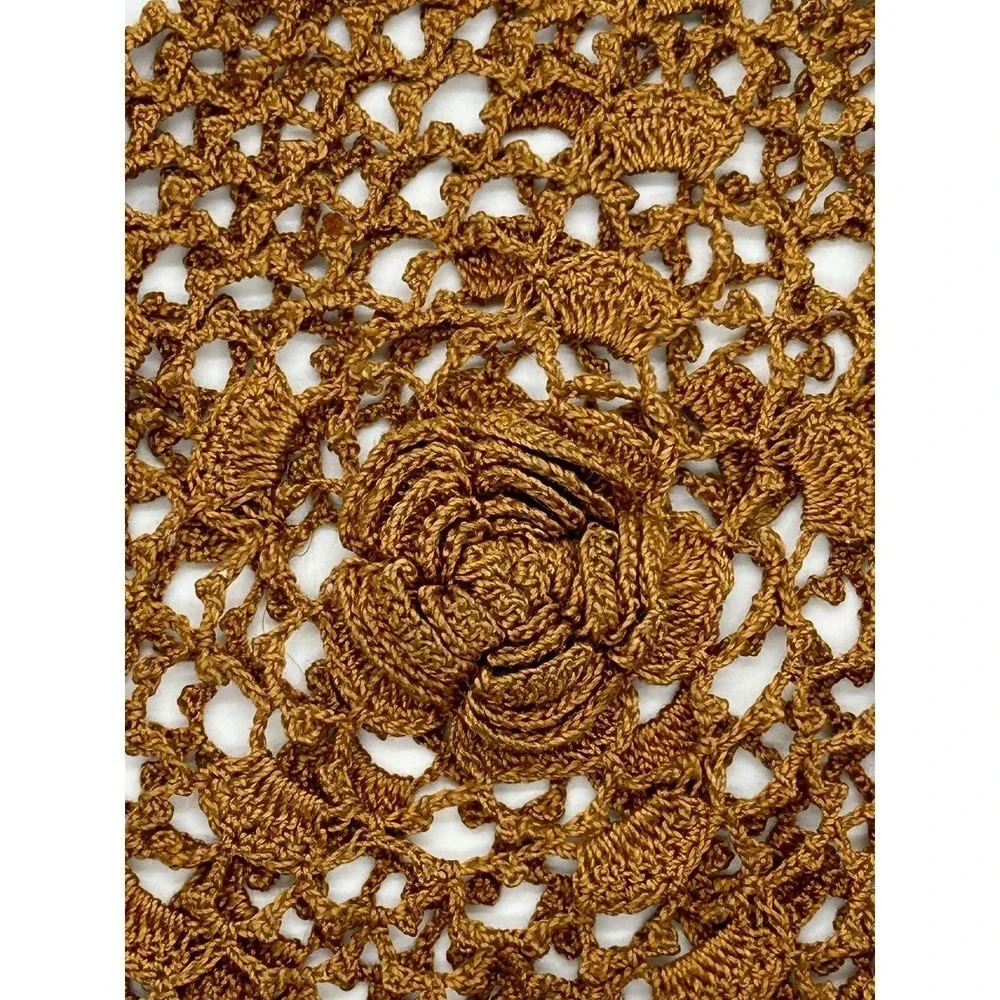 Vintage Handmade Open Crochet Drawstring‎ Handbag Purse Bag Unlined